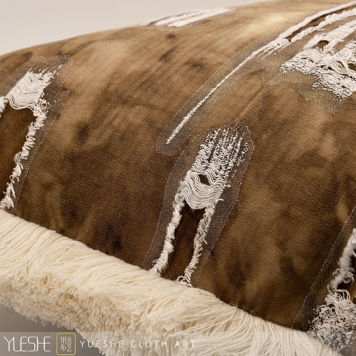 Model room homestay khaki rice coffee color wabi sabi wind cotton linen fringe sofa living room pillow bed cushion