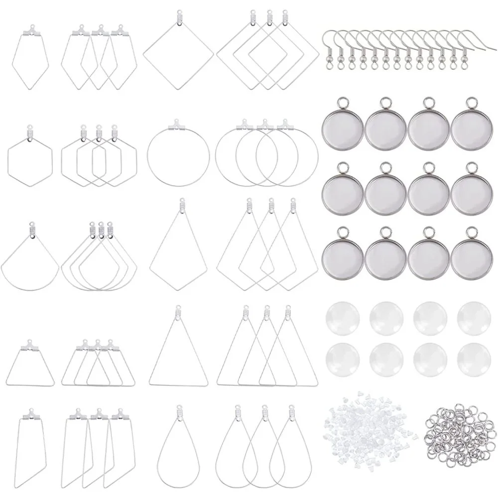 

32pcs 8 Styles Stainless Steel Hoop Earring Findings Wire Hooks Pendants Geometric Shape Pendants with 16pcs Earring Hooks 40pc