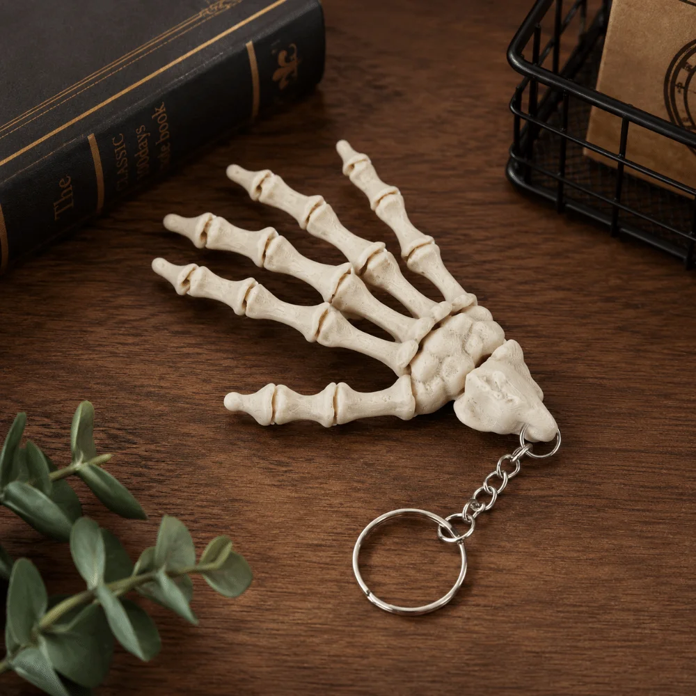 Creative Skeleton Hand Keychain Novelty 3D Printed Movable Skeleton Hand Miniature Gradient Glowing Skeleton Hand Pendant