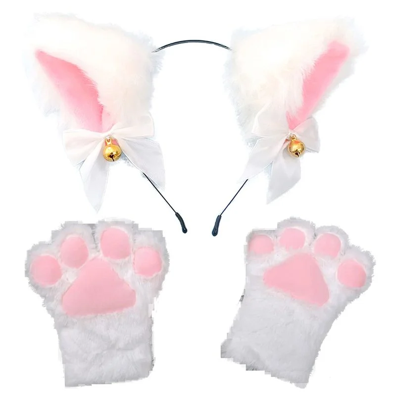 Cat Ear Gloves Set Claw Gloves Girls Anime Cosplay Costume Plush Cat Fur Ear Hairband Gloves Night Party Club Anime Props