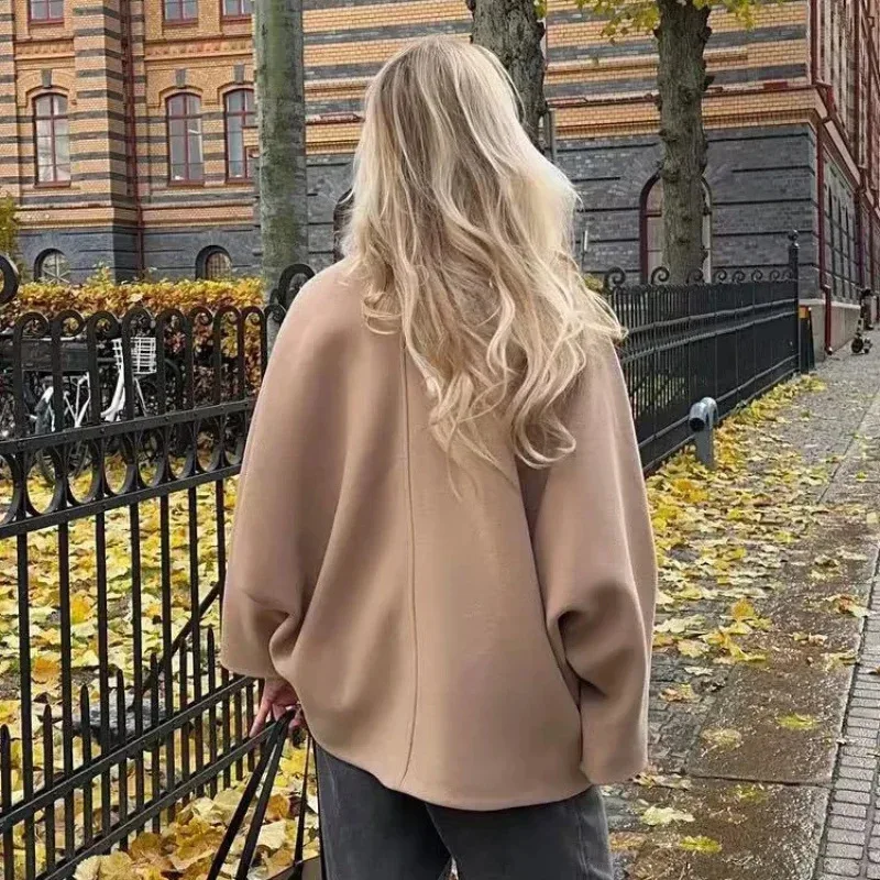 Winter Women's Loose Short Jacket Stand Collar Long Sleeve Button Casual Jacket Women's Wool Blended Top Y2K Coats for Women