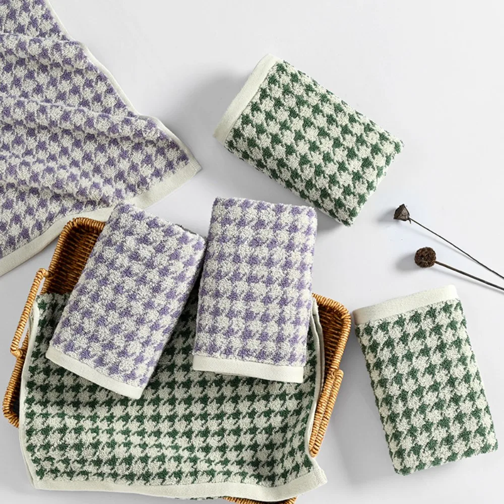 1/2/4PCS 100% Cotton Green Lilac Bath Towels Houndstooth Gift Towels, Soft, Absorbent & Decorative for Bathroom Kitchen Spa Gym