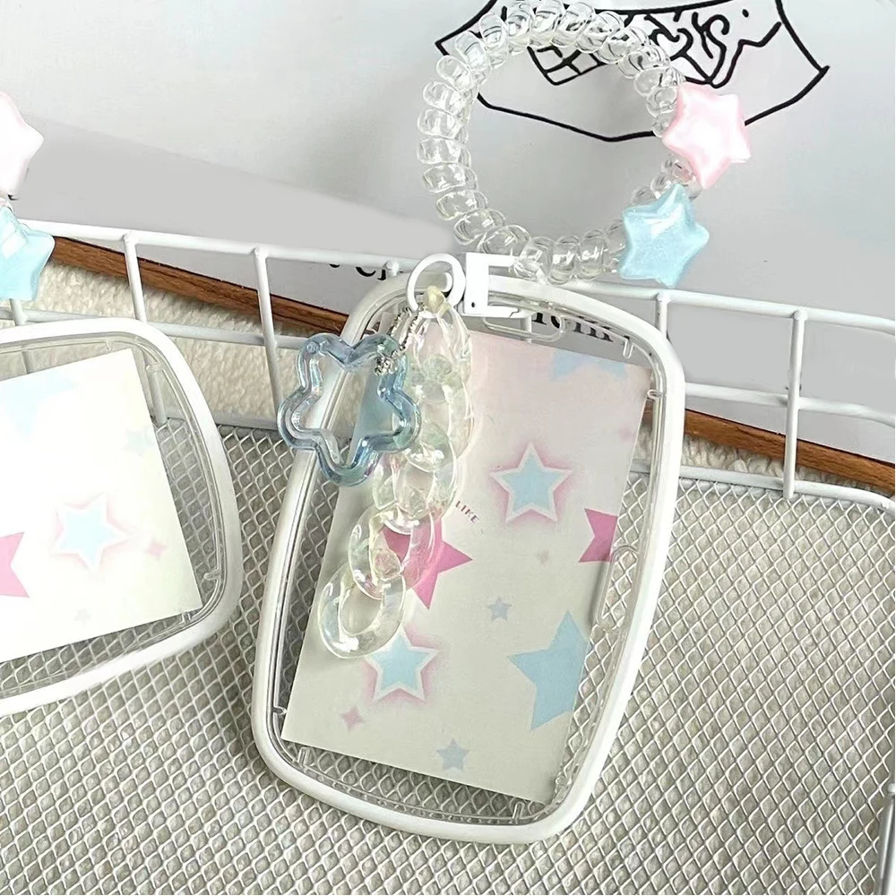 INS Titular do cartão transparente com estrela Keychain, Silicone Card Protective Case, Pendant ID, Bus Photocard Capa para Estudantes