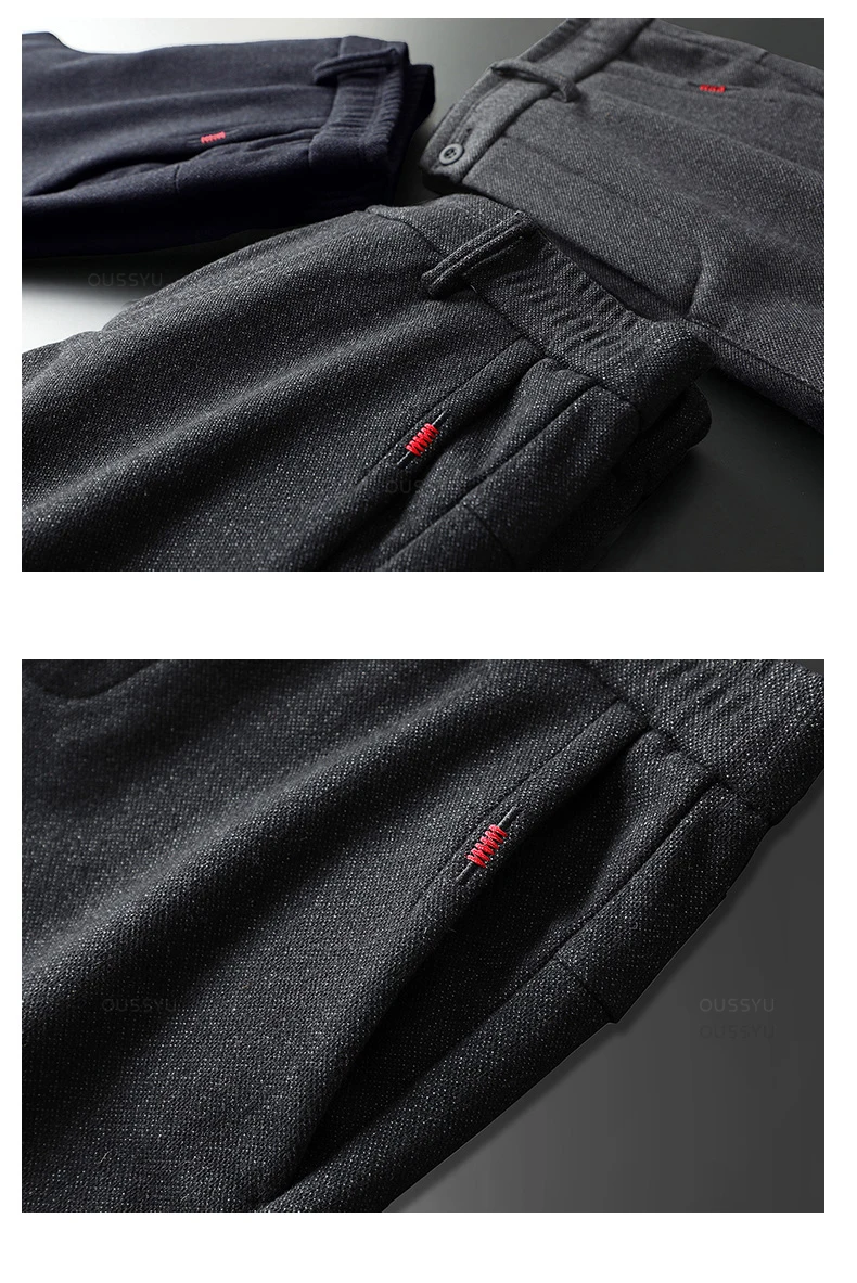 Autumn Winter Men's Casual Pants Solid Color Business Elastic Waist Slim Fit Stretch Thick Gray Black Blue Cotton Trousers Male 20 See94e1d1b1e146ad978da782f5411e0ef