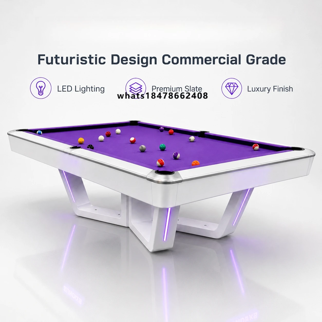 Luxury 9FT Slate Pool Table with LED Lighting Modern Steel Frame Professional Billiard Table for Home & Commercial Use OEM