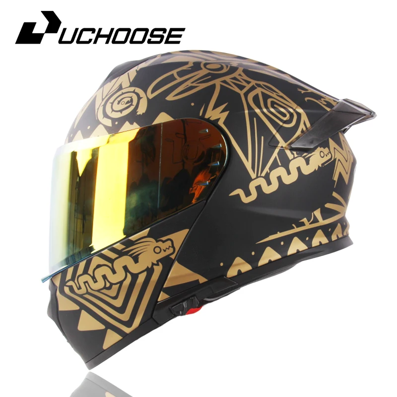 DOT Uchoose Approved Full Face Helmets Crash Motorbike Protective Gear Men Women Flip Up Helmet Motorcycle Visor Double Sun