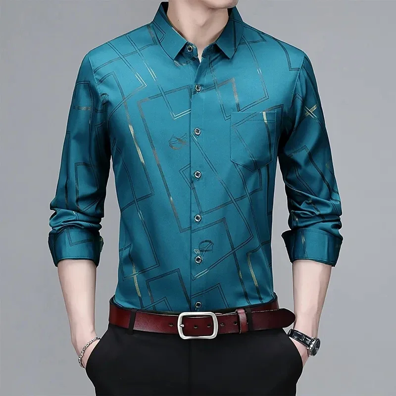 

Men's Casual and Fashionable Long Sleeved Printed Shirt, Non Ironing and Wrinkle Resistant Business Top
