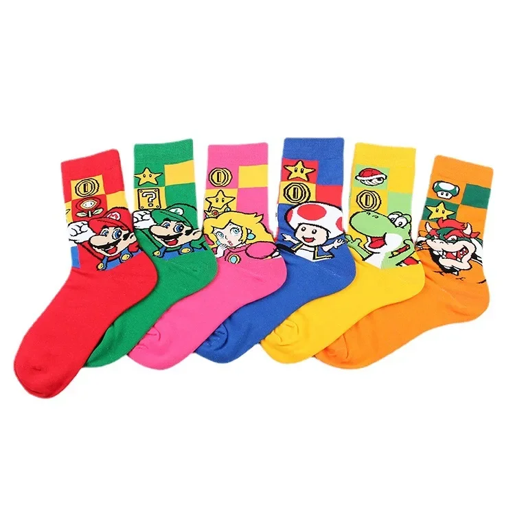 Super Marios Pure Cotton Socks Luigi Princess Peach Cute Cartoon Long Socks Anime Casual Men's Trendy Sports Socks Child's Gift