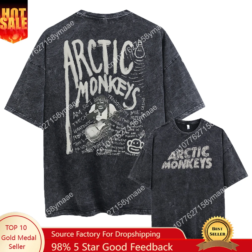 

Retro Rock Arctic Monkeys Music Album Graphic T-Shrit Men's Vintage Washed Oversized Short Sleeve T Shirt Y2k Hip Hop Streetwear