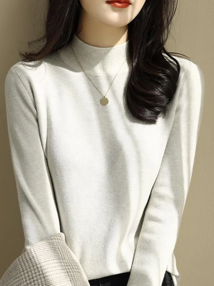 

2025 модная однотонная водолазка женская осень-зима вязаные свитера базовый праймер пуловеры свитер мягкий теплый Pull Femme