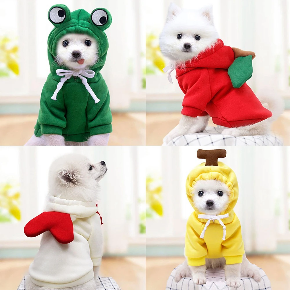 Winter Warm Cotton Dog Clothes Cute Frog Solid Hoodies Fleece Pet Dog Jacket Coat For French Bulldog Chihuahua Dog suit