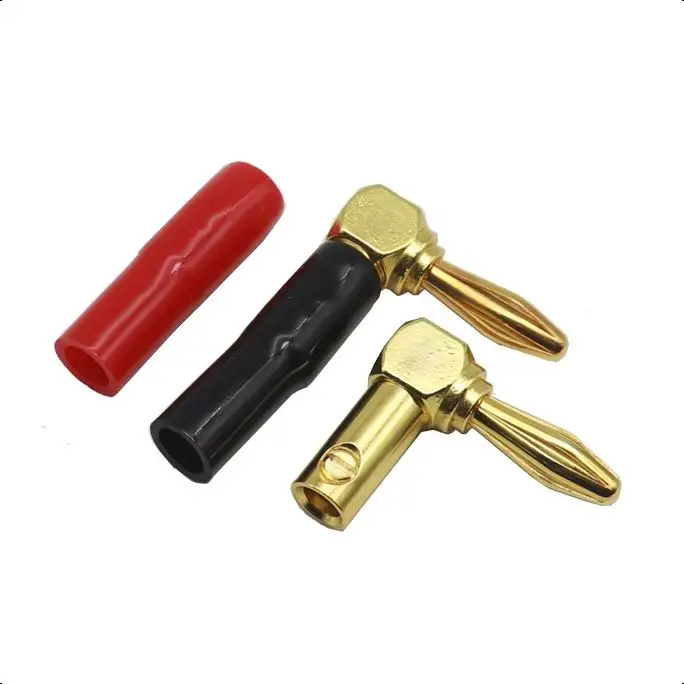 【5-2PCS】4MM Banana Plug Soft Plastic Shell 90 Degree Banana Connector Red Black for Audio Video Speaker