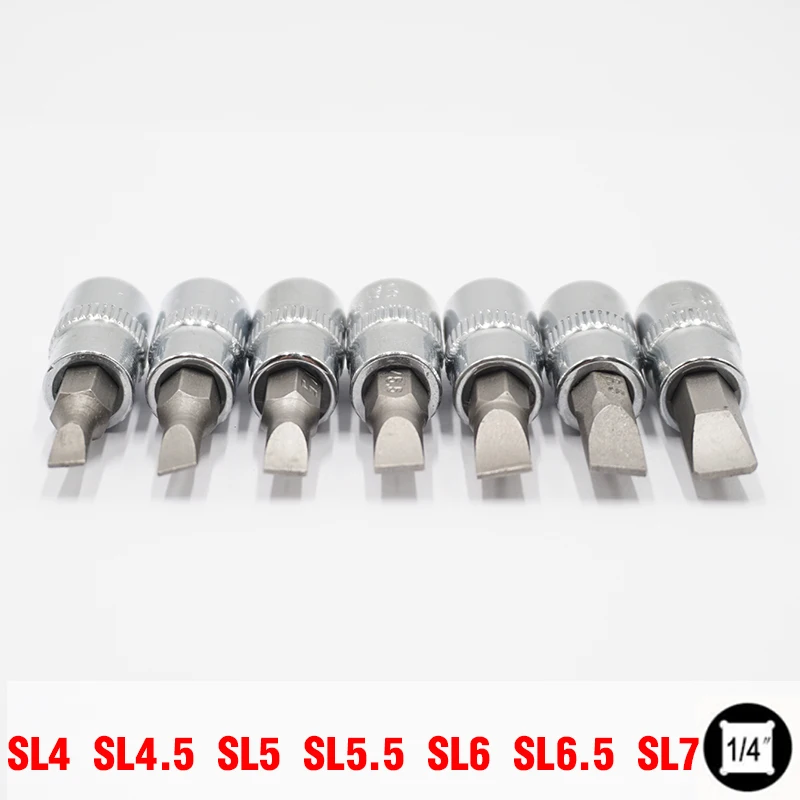 7 pcs 1/4 Pollici Bit Socket Set Intaglio Cacciavite Elettrico Bit Breve SL4-SL7 Spanner Driver Allen Chiave A Cricchetto Chiave a tubo testa