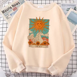 Tarot Card Art The Sun Printed Male Hoodies Vintage Casual Pullover Street Retro Clothing Autumn Fleece Sweatshirts Mens Hoodie