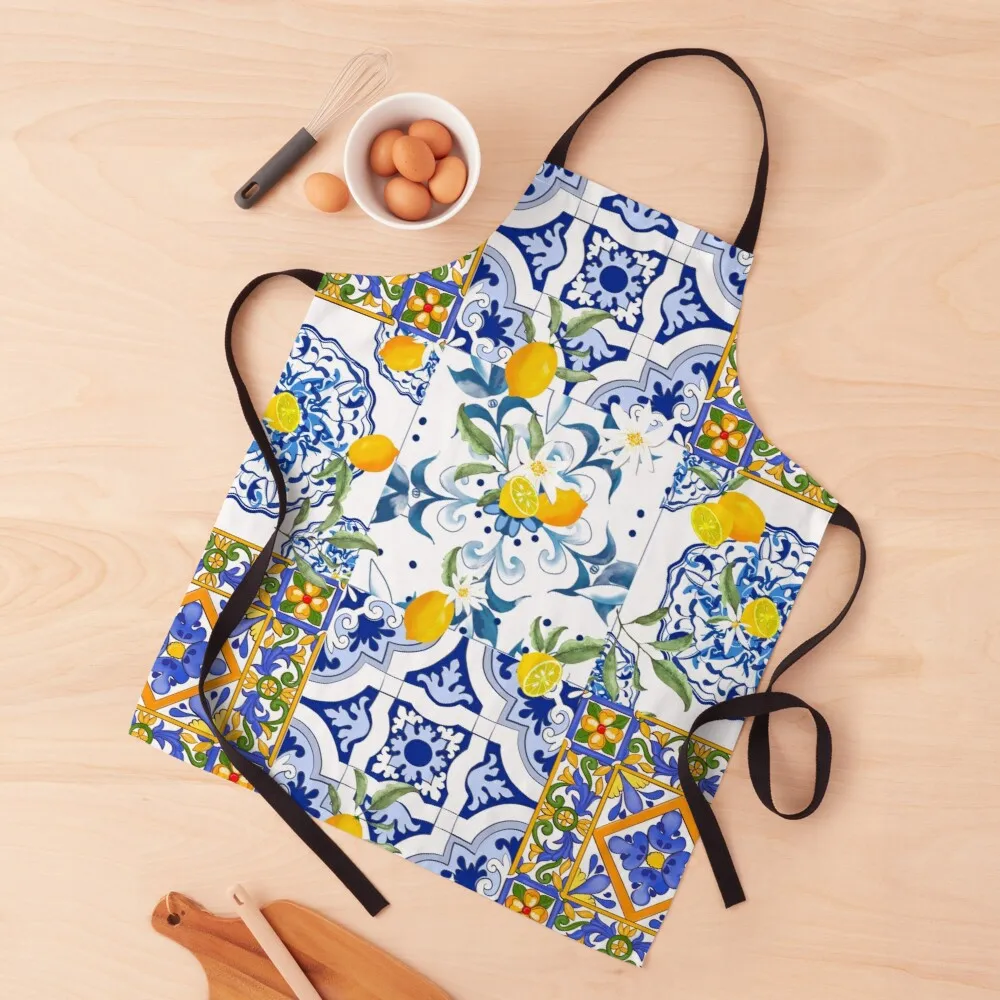 

Summer,citrus,mosaic background ,Mediterranean style,lemon fruit patternApron custom apron kitchen and home items