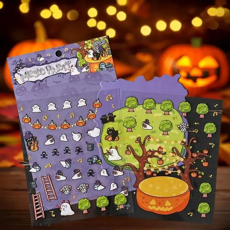 4 세트 만화 절묘한 할로윈 3 차원 DIY 장식 스티커 조경 핸드북 스티커 귀여운 크리 에이 티브 스티커