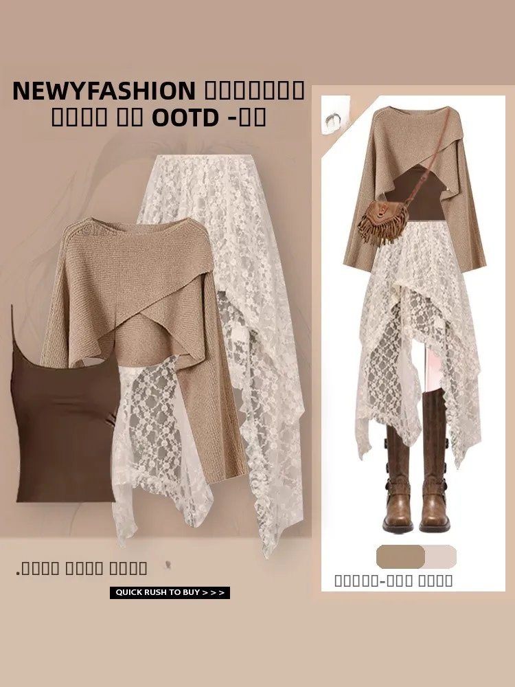 

Осенний модный комплект: кружевной укороченный топ и юбка с асимметричным дизайном, эффектом утонченной талии, V-образным вырезом и застежкой на пуговицы, из полиэфирного волокна