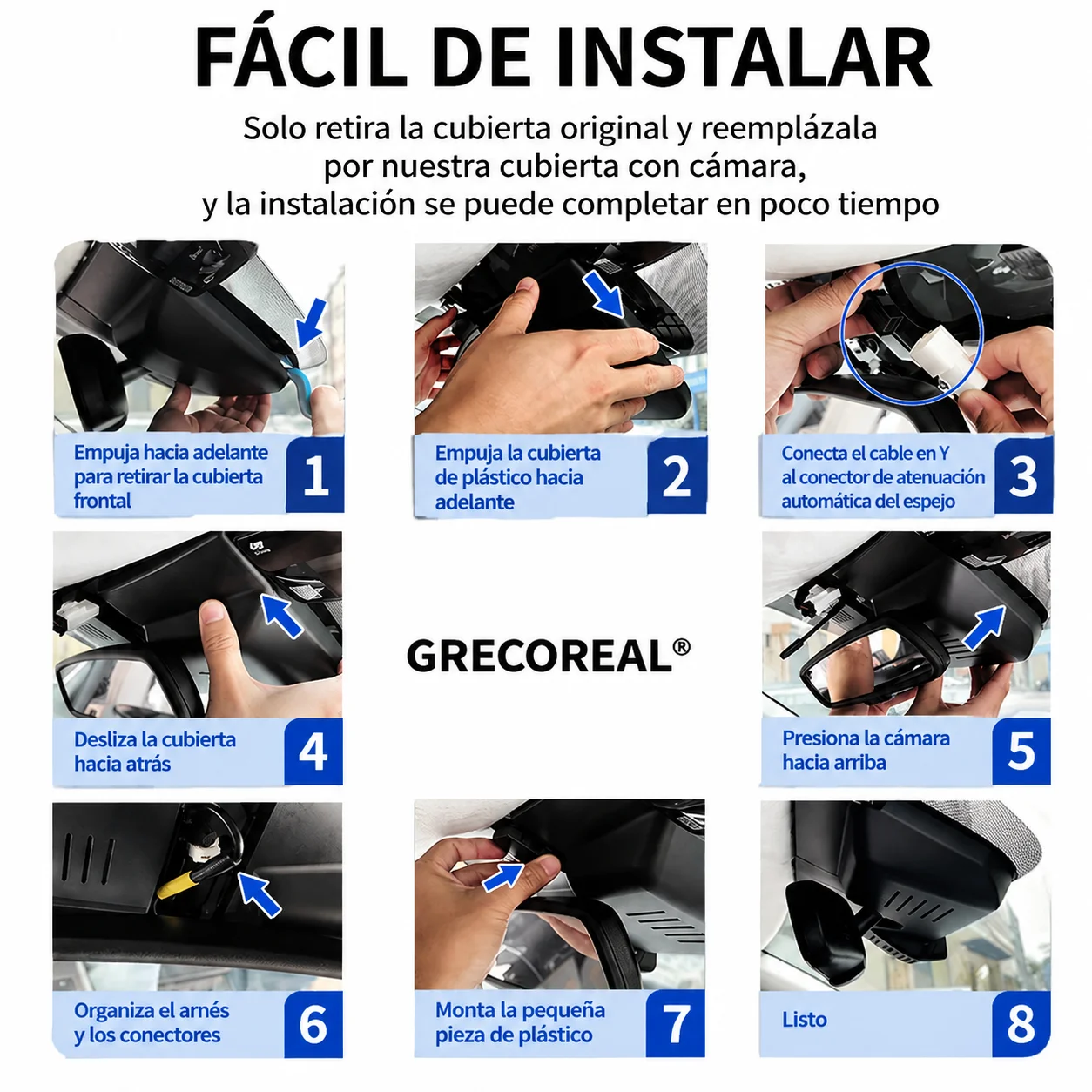 GRECOREAL 4K Dash Cam Delantera Trasera WiFi Cámara Dual Dashcam Aplicación Control Fácil Instalación Plug Play Compatible con Cupra Seat Ateca