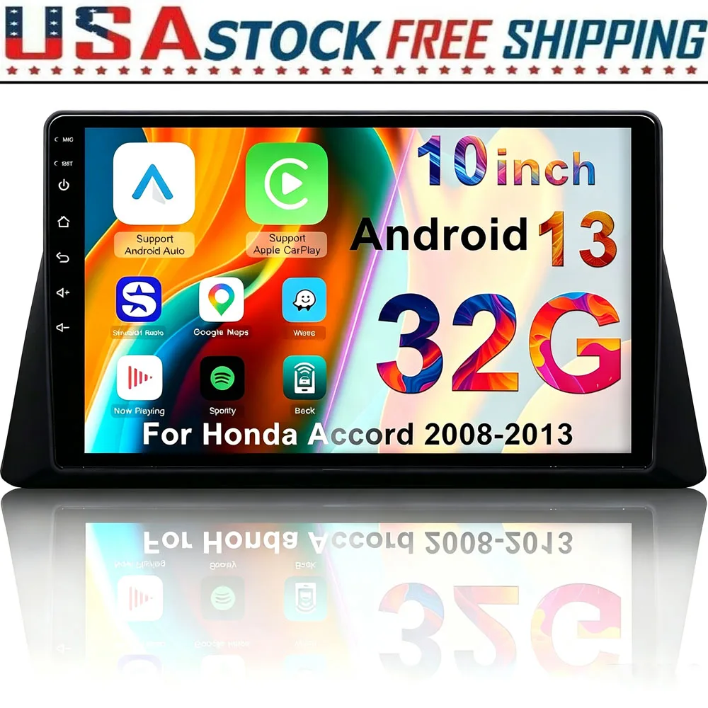New 10inch 2DIN Android 13 Touch Car Stereo Radio Multimedia Video Player GPS Navigation 5G WiFi Auto Radio 2+32GB For Honda Accord 8th Gen 2008-2013 Support Wireless Carplay Android Auto Bluetooth DSP FM HD SWC Mirror Link Split Screen Backup Camera
