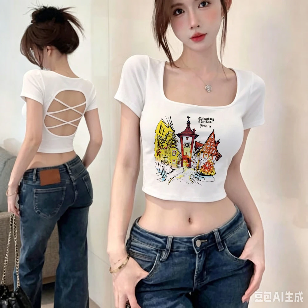 Germany crop top ladies summer cutecore grunge gothic jojifuku t-shirt cheap clearance sales summer alternative  anime