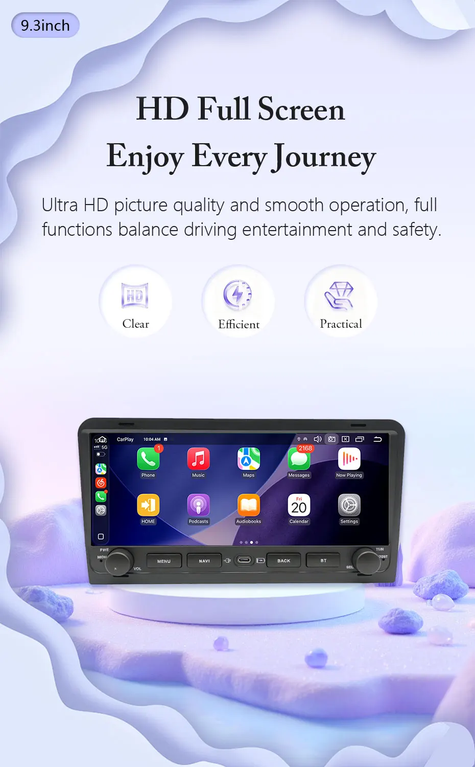 9,3-Zoll Android 16 für BMW E90 318i 320i E91 E92 2008-2012 Autoradio GPS-Navigation Kabelloses CarPlay Auto WiFi Bluetooth QLED-Bildschirm – Detail 4