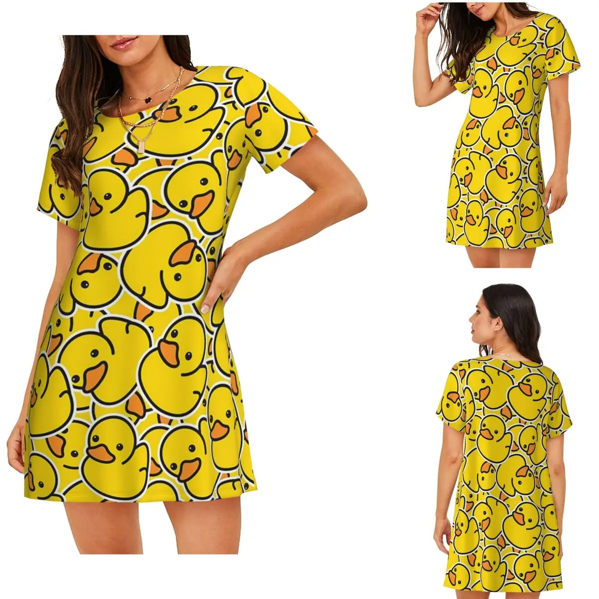 Custom Yellow Bathtime Rubber Ducks Pattern Short Sleeves Nightdress For Sleeping Women Short Sleeve Nightgowns Pajama Dress