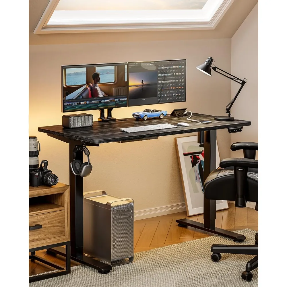 Electric Standing Desk Adjustable Height, 48 x 24 Inches Desktop with Hidden AC&DC Power Outlet, Socket Tray, Anti-Collisio