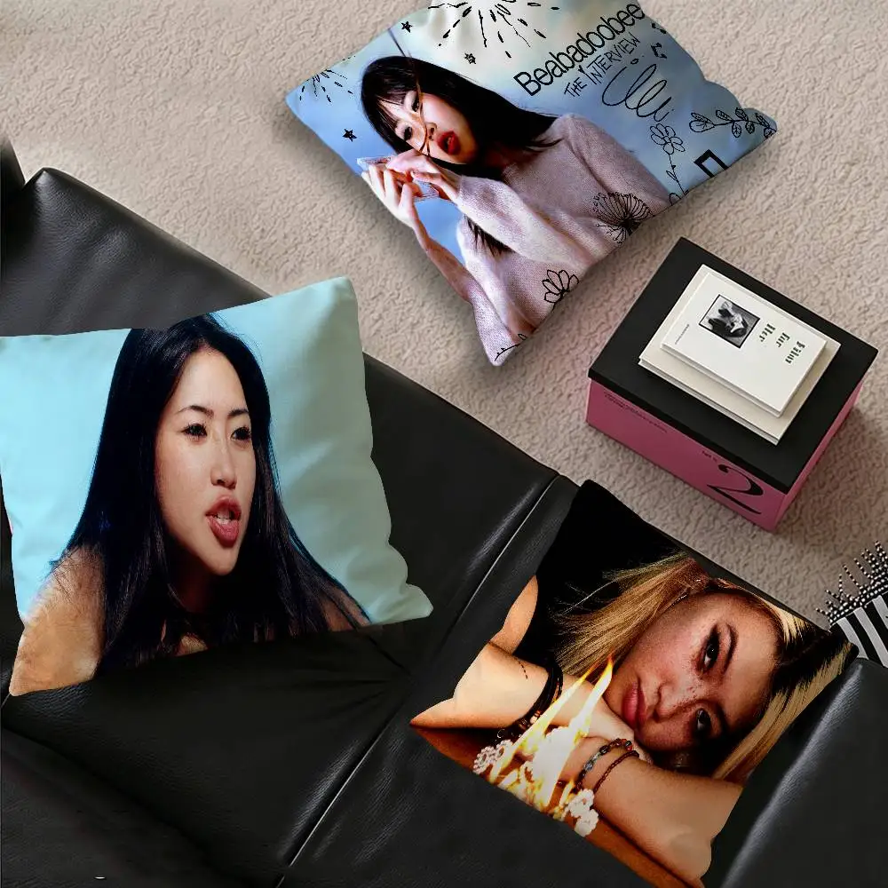 Singer B-Beabadoobee Pillow Covers Cartoon Sofa Decorative Home Double-sided Printing Short Plush Cute Cushion Cover