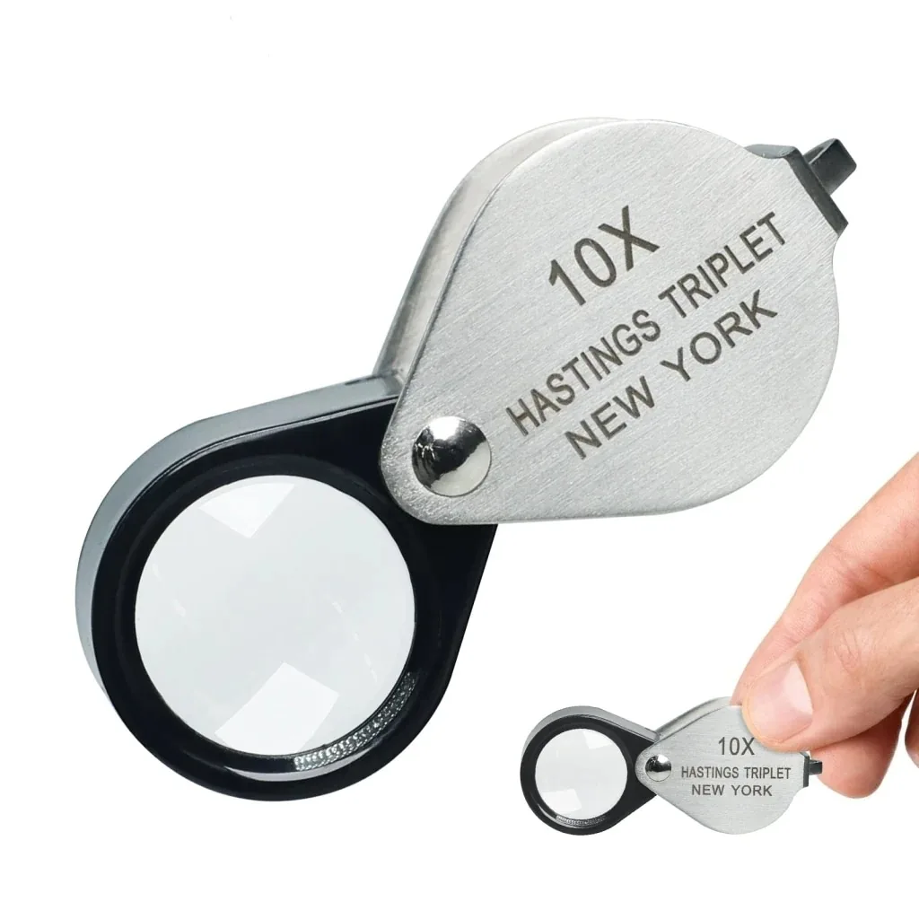 All metal folding magnifying glass 10 times 16mm diamond jade antique identification