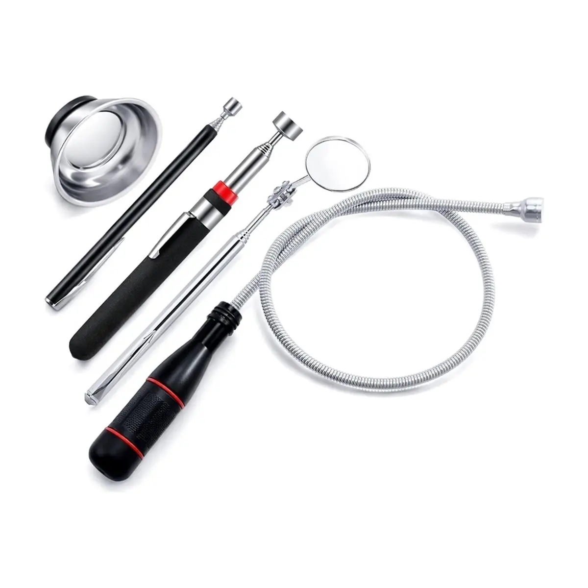 A74U 5 Pcs Telescopic Magnetic Pickup Tool, Magnetic Pickup Tool Set with Magnetism Parts Tray, Retractable Mirror