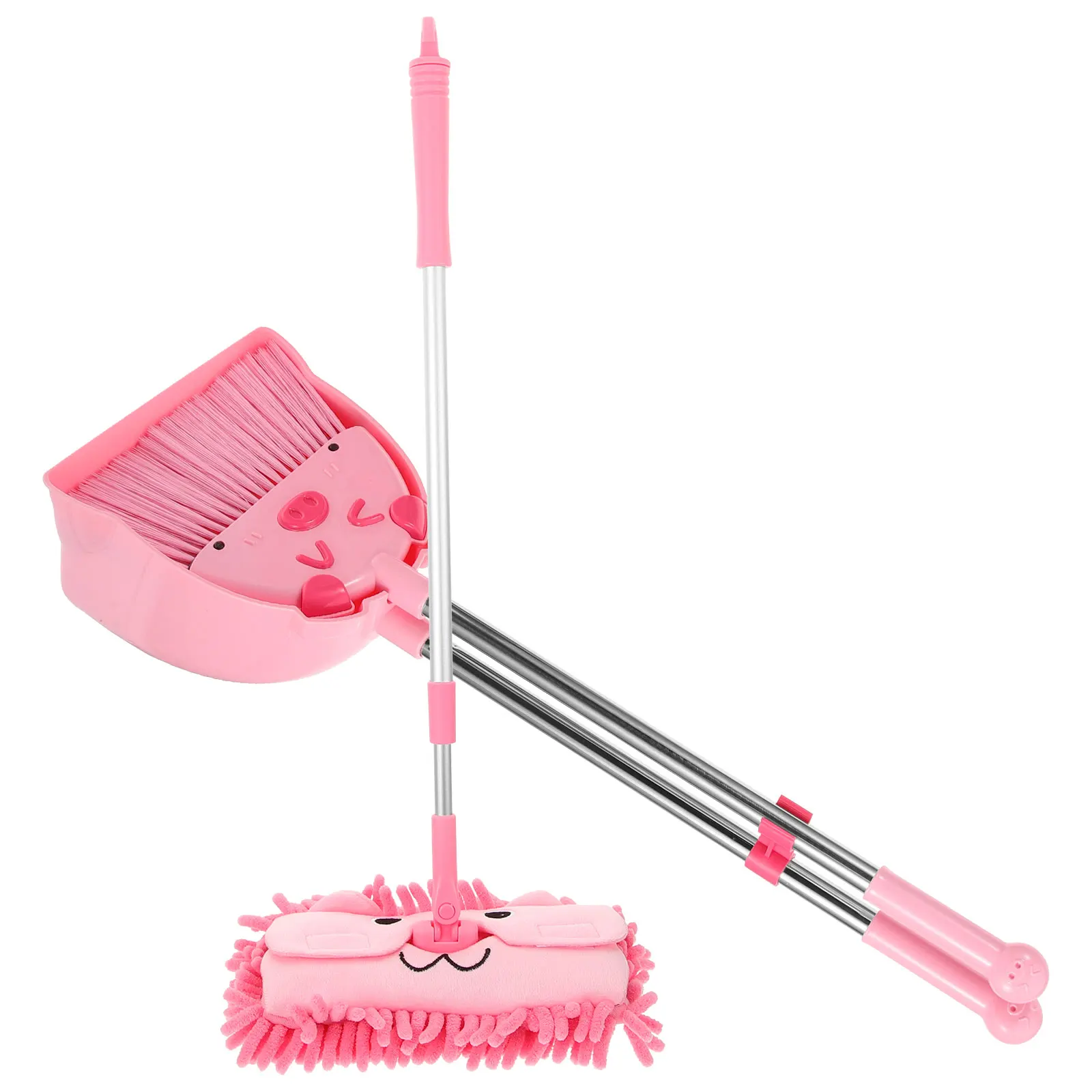 1Set Adorable Pig-Shaped Broom Dustpan Set for Toddlers Kids Mop Cleaning Kit Educational Home Chores Learning Tool