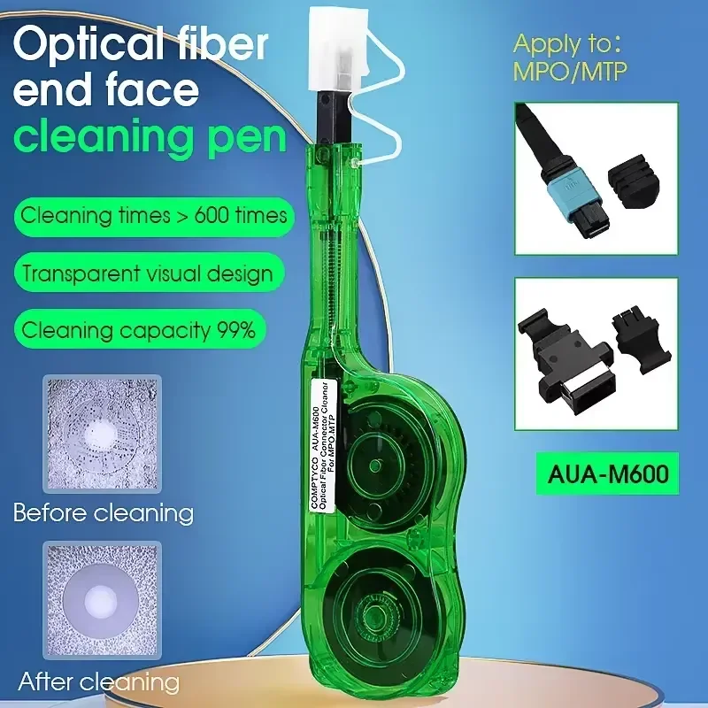 AUA-M600 Optical Fiber Connector Cleaner for MPO MTP with 600 Times Fiber Optic Cleaning Tool One-click Cleaner