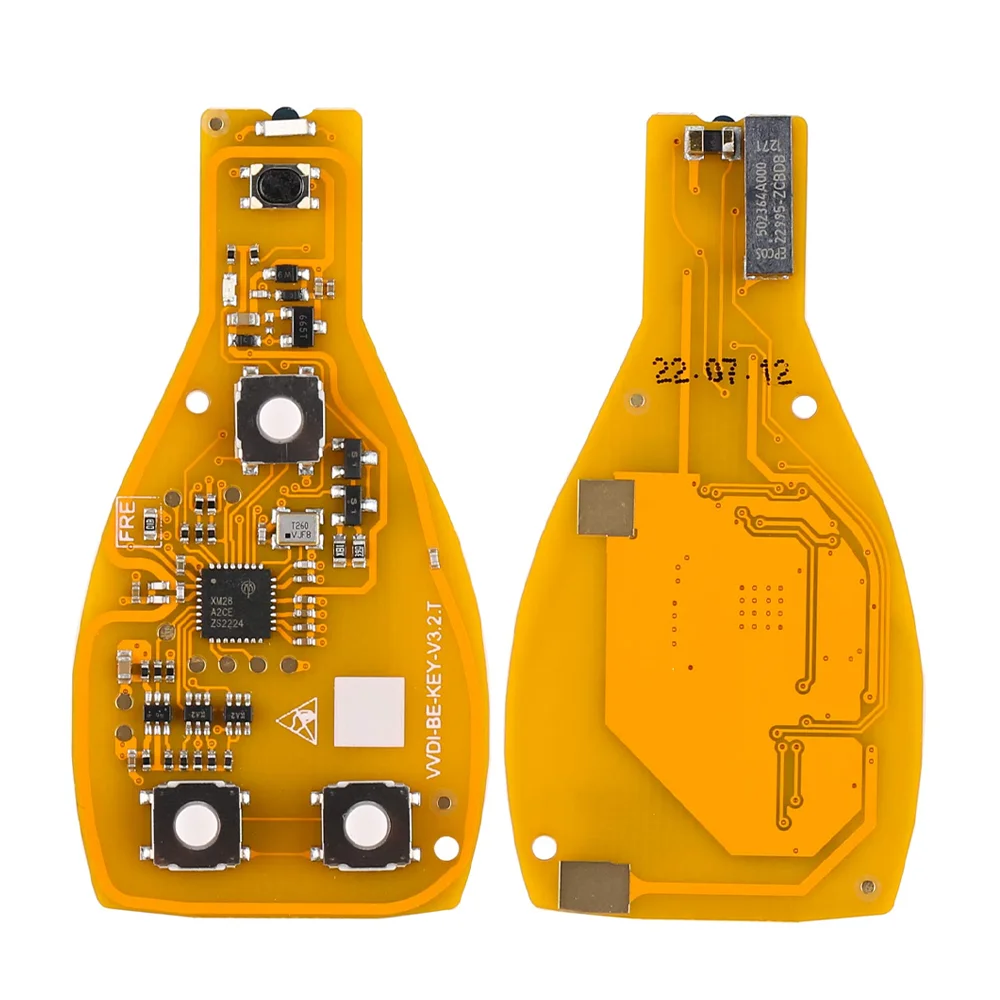 2 Pcs Xhorse VVDI BE Key 3+1 Buttons FSK 315/433MHz Yellow Board Adjustable NEC Infrarsd Remote PCB For Benz Improve Version