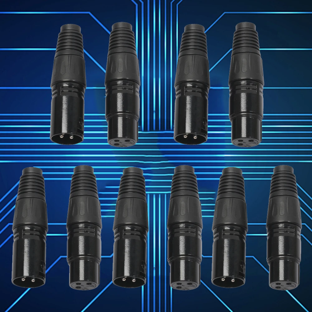 5Pairs Audio Microphone Cable Connector Mini 3Pin XLR Mike Wire Connect Plugs Black Replacement  for Audio Equipment