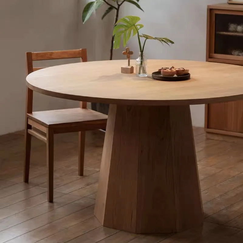 

Cherry wood round table household full solid wood dining table black walnut round small apartment six-person table