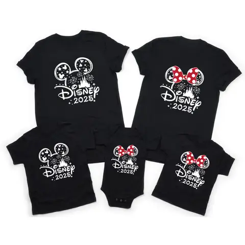 2025 디즈니 여행 미키 미니 마우스 패밀리 매칭 셔츠 코튼 아빠 엄마 Bro Sis 키즈 T 셔츠 Baby Rompers Matching Clothes