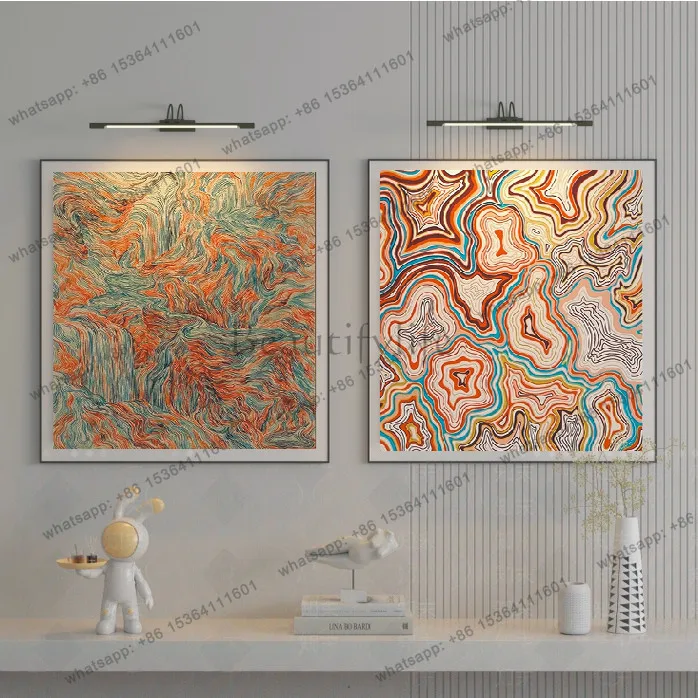 French medieval hanging paintings, simple abstract plant paintings, custom metal frames