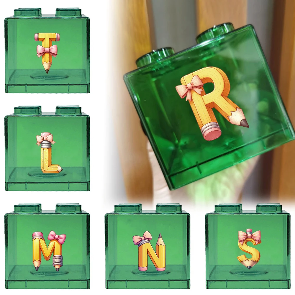 

Portable Dustproof Building Block Money Box Plastic Coin Storage Case Pencil Initial Name 26 Letters Pattern