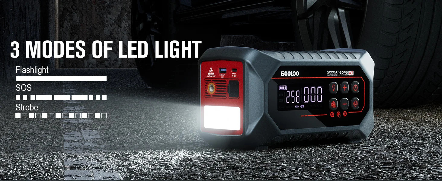 GOOLOO 24000mAh Tragbarer Starthilfe-Powerbank mit 160PSI Luftpumpe, 12V Auto-Booster für Benzin- und Diesel-Fahrzeuge, Batterie-Starter und Powerbank für Fahrzeugmotoren – Detail 12