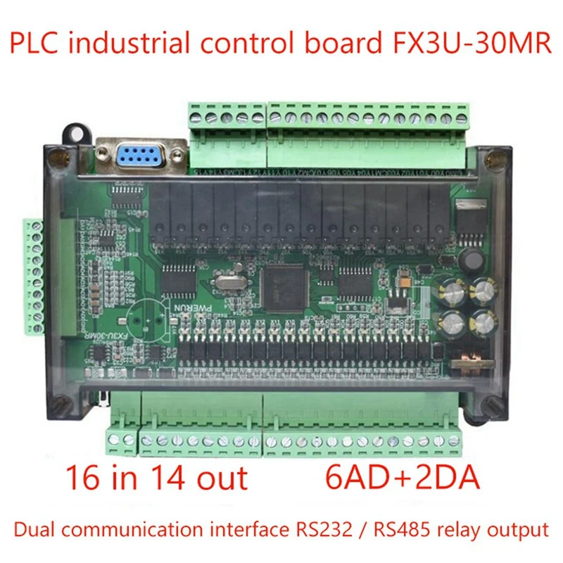 2X PLC Industrial Control Board Simple Programmable Controller Type FX3U-30MR Support RS232/RS485 Communication