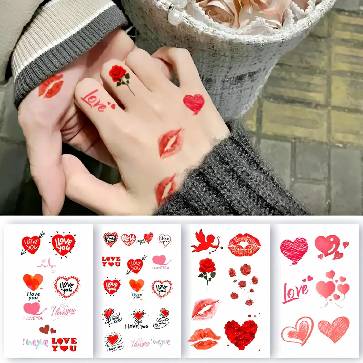 

5PCS Valentine's Day Heart & Lips Temporary Tattoos,Tattoo Stickers,Waterproof Long-Lasting,Fake Tattoo,body art Party Festival
