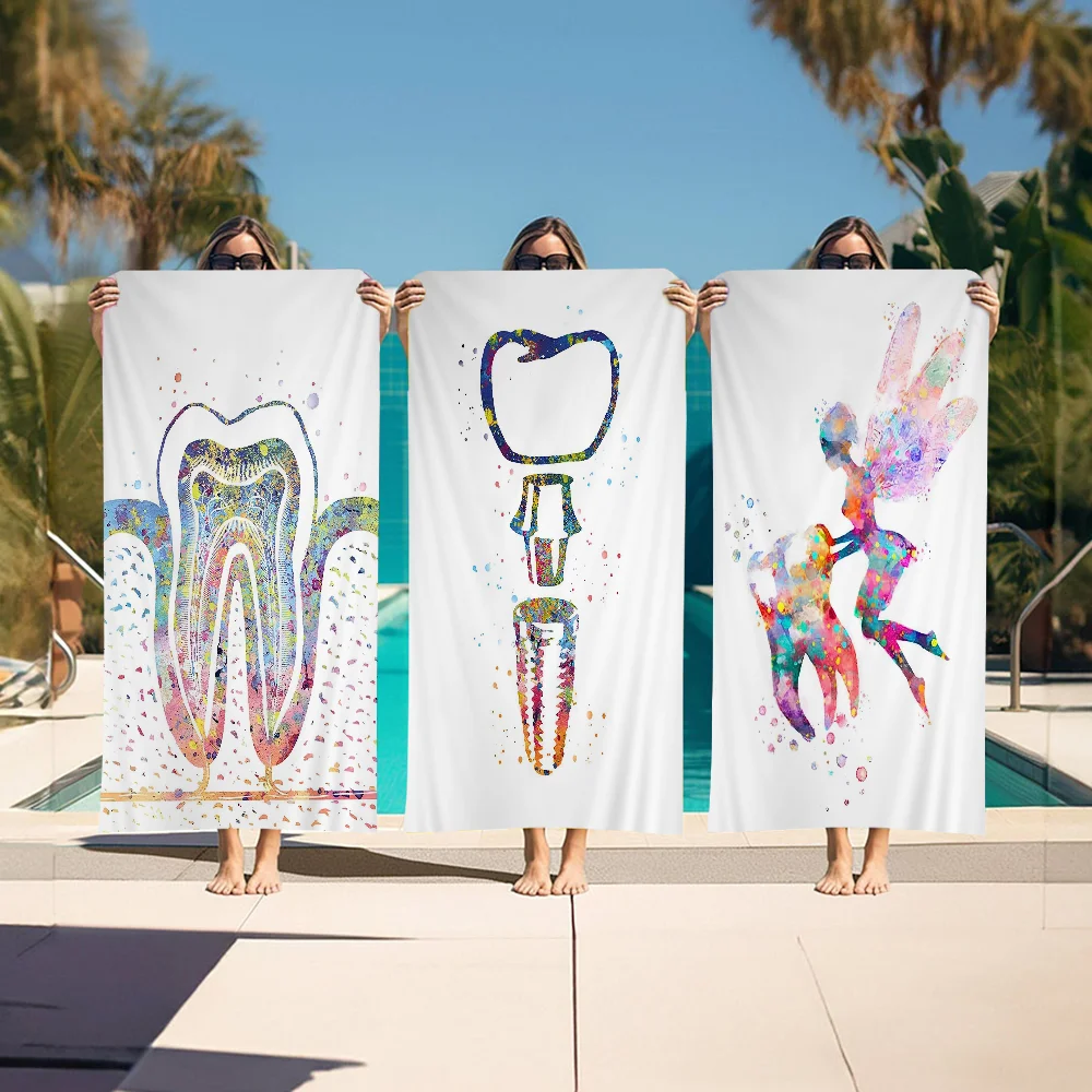 Painting Teeth Art Microfiber Printed Beach Towel Mountain Climbing Yoga Beach Swimming Running Absorbent Soft Towel