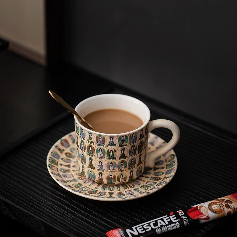 

Chinese-style Dunhuang Thousand Buddha Coffee Household Mug Office Ceramic Milk Tea Cups Creative High-end Gifts for Girls Boys