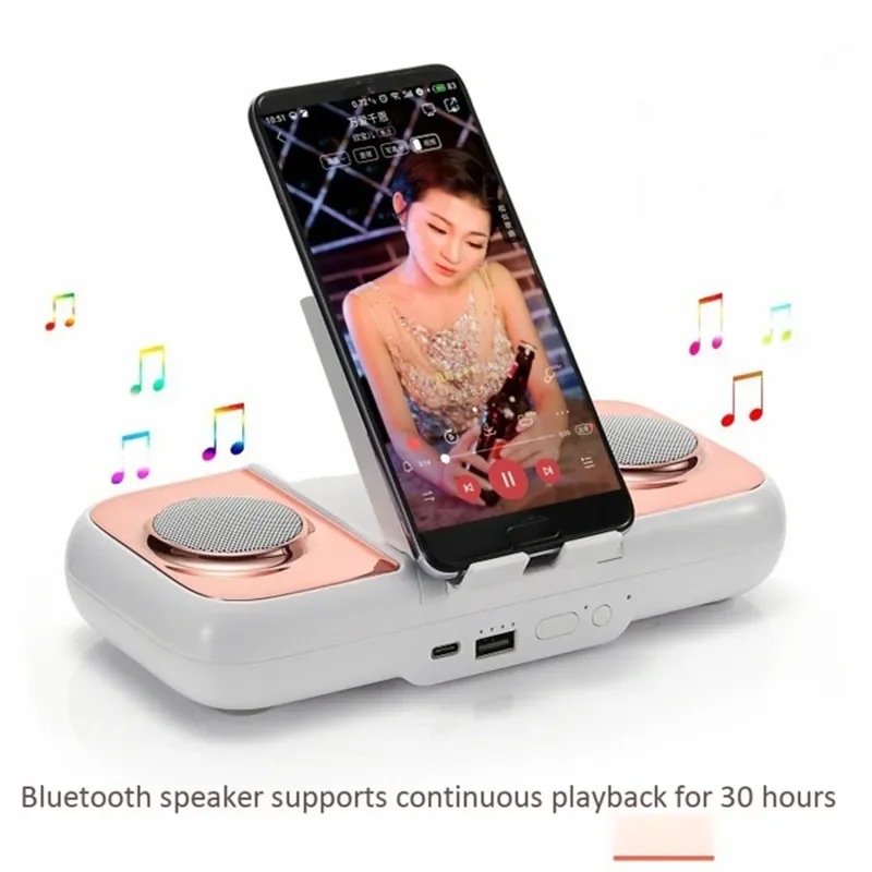 Mobile phone holder power bank bluetooth Speaker smartphone wireless charger portable stereo sound support usb charging treasure