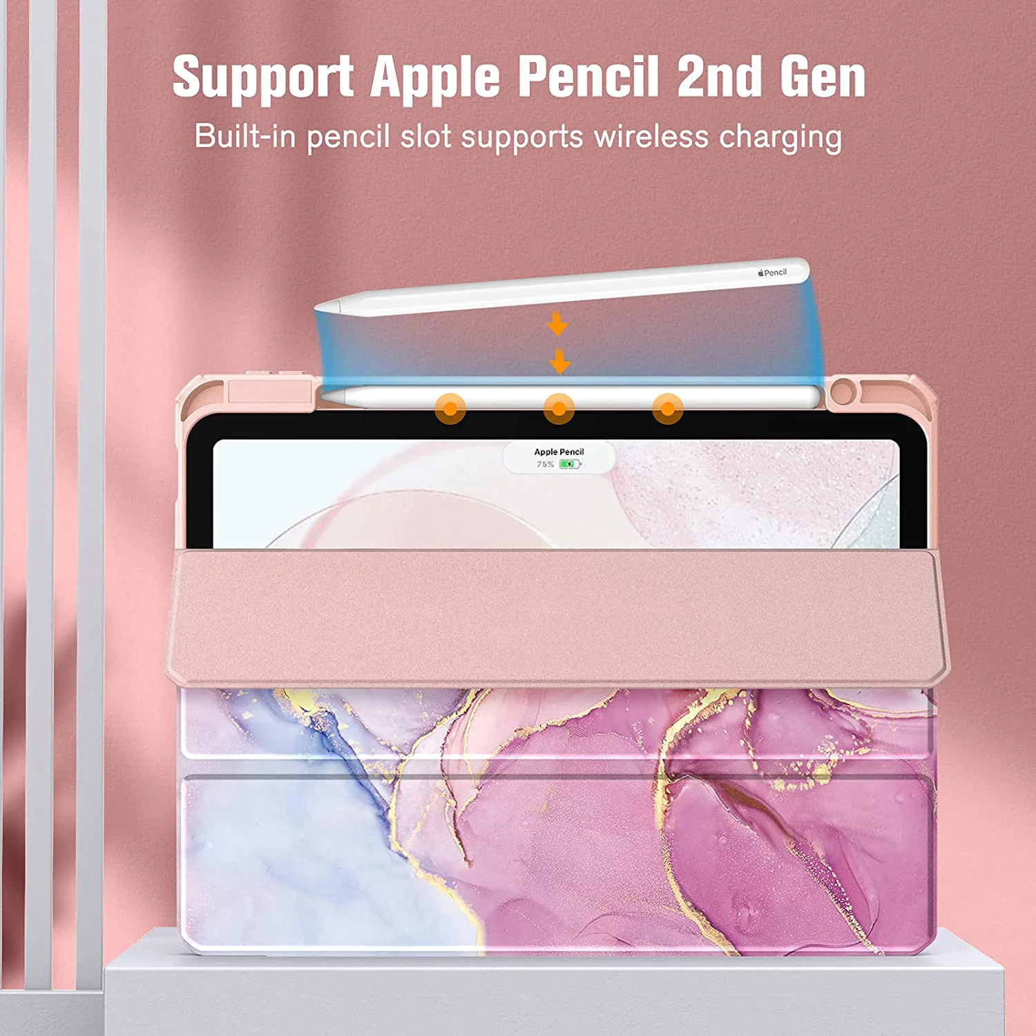 Marmor Dreifach Faltbare Acryl-Hülle mit Stifthalter für iPad Air 11 Pro 11 Auto-Aufweckfunktion Stoßfest – Detail 4