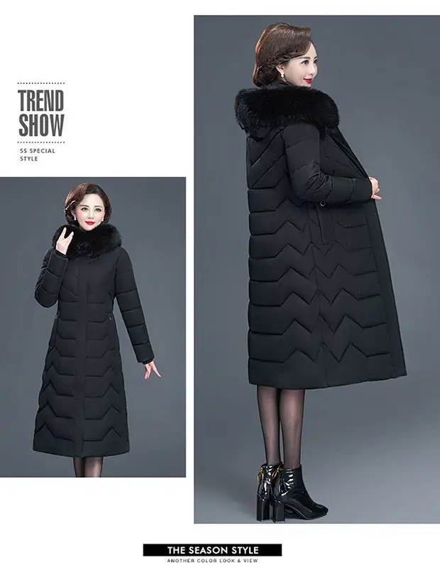 Middle Aged Mother Down Cotton Jacket 6XL Winter Oversized Thick Hooded Coat Windproof Rainproof Female Warm Long Parka Overcoat