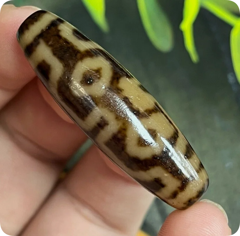 Tibetan Old Oily Agate Dzi *Vajra 4 Eyes* Bead Pendant 39mm Z1002