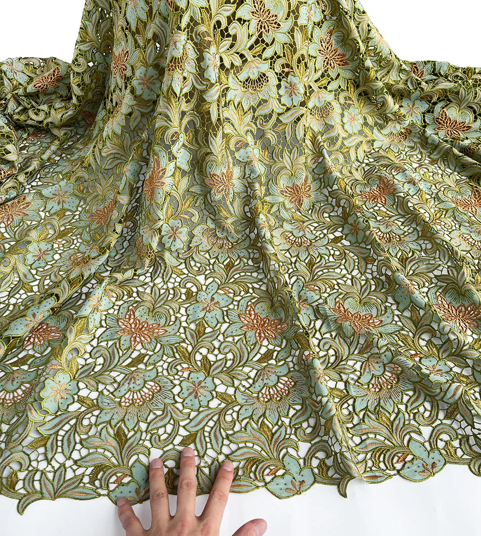 Unique Queen Lace Original Korea Fabric with Austria Stones Delicate African Guipure Cord Lace For Formal Events Wedding Gown