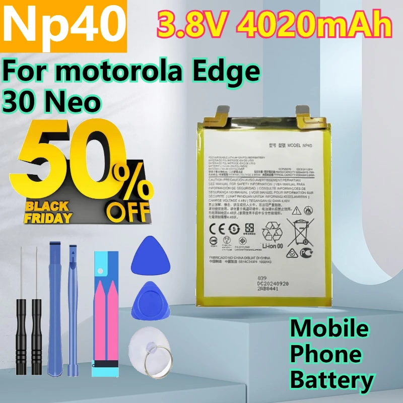 

Для Motorola Edge 30 Neo 3,8 В 4020 мАч аккумулятор мобильного телефона Np40 с инструментами