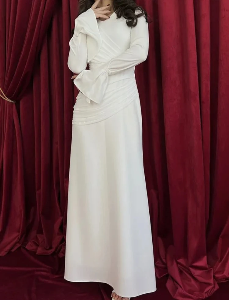 Sukienki damskie plisowane z rozszerzanymi rękawami długie sukienki marokańskie Vestidos Dubai Robe